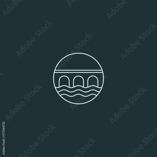 Water bridge architectural line art minimalist logo design.