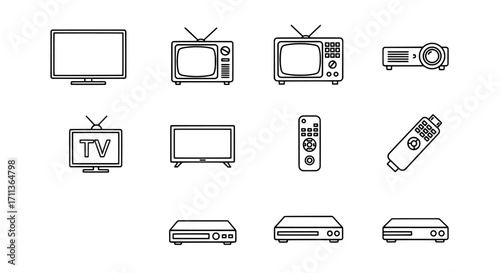 Outline Icons of TV, Projector, Remote, and Media Players