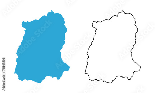 Map of the state of Sikkim, India. Map with detailed outlines and blue silhouettes