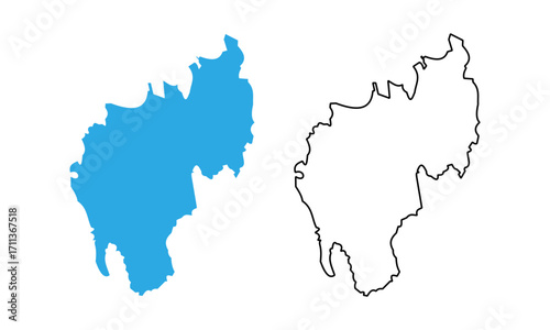 Map of the state of Tripura, India. Map with detailed outlines and blue silhouettes
