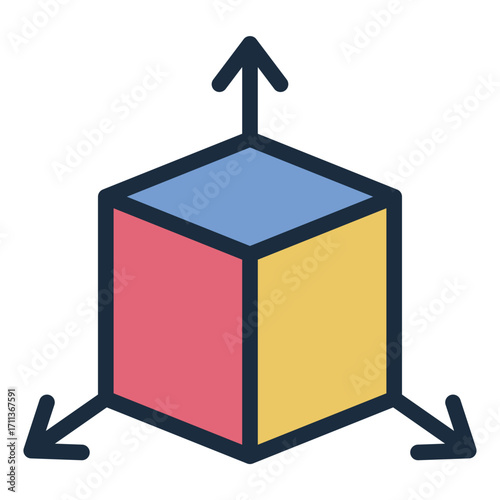 rotating 3d model filled line icon for object preview view