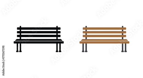 Two benches are shown one black and one brown side by side