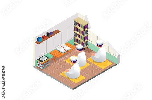 Modern Isometric Read the Qur'an in the month of Ramadan which is full of blessings Illustration Isolated Background. Suitable for Diagrams, Infographics, Game Assets, and Other Graphics