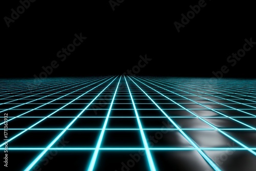 Neon grid infinity: futuristic blue network on black background