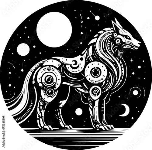 Minimalist black and white vector icon of mythological animal, clean lines, modern, scalable, isolated for creative or digital use