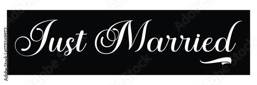 just married hand lettering phrase. vector brush calligraphy text design isolated on white background. vector illustration. Eps 10.