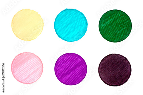 Bright colorful pastel circles hand-drawn on white background