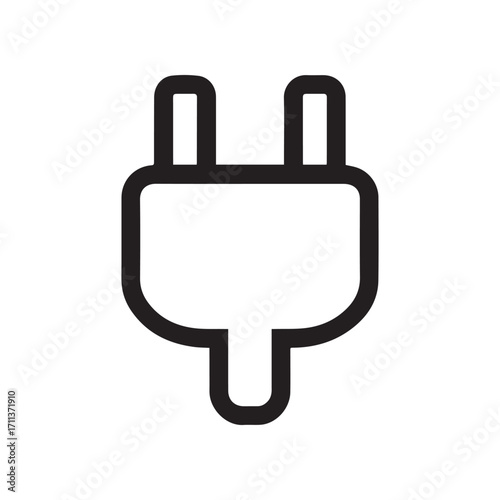 Isolated Black Outline Icon of a TwoPronged Electrical Plug on White