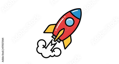 Cartoon Rocket Launching - Vector Clip Art Illustration