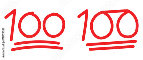 100 points emoji set. hand drawn exam score icon set.100 hand drawn grade marks icon. hand drawn test result set. vector illustration and transparent background. school grading icon set.