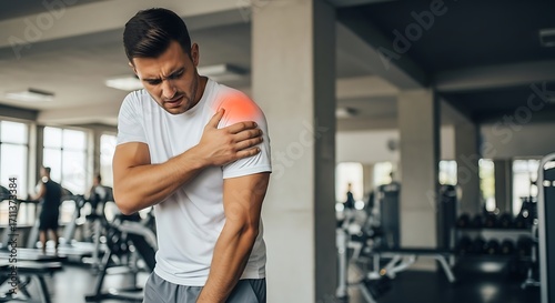 Man Experiencing Shoulder Pain in Gym.