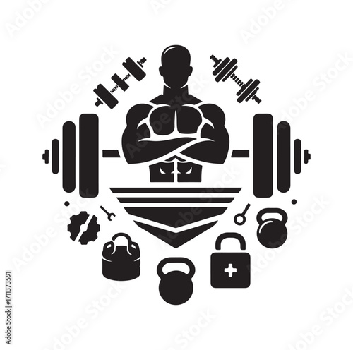 Gym logo and silhouette black on white background