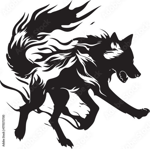 Dynamic wolf silhouette in motion, fierce and wild