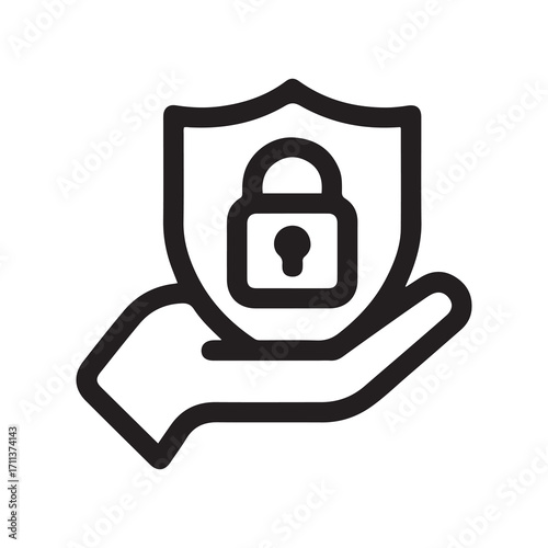Hand Protecting Shield with Padlock, Security Concept Outline