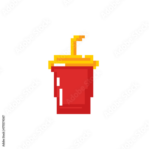 Pixel art Soda Cup with Straw Vector Illustration Cartoon Design 
