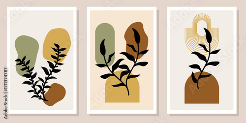 Poster dekorasi dinding gantung bertema bunga menampilkan pola abstrak, desain seni boho Skandinavia. Vektor illustration home decoration.