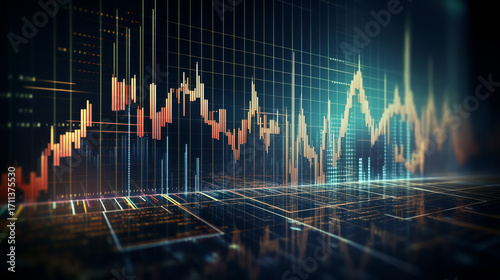 Stock Market Chart Analysis: Financial Data Visualization of Price Trends & Investment Strategies in Digital Art Style for Trading Insights