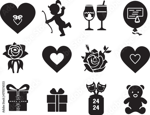 Celebrate love with hearts, roses, gifts, and romance icons