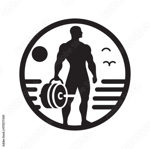 Gym logo and silhouette black on white background