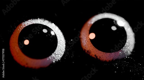 Two cartoon googly eyes blinking with textured surface on black background