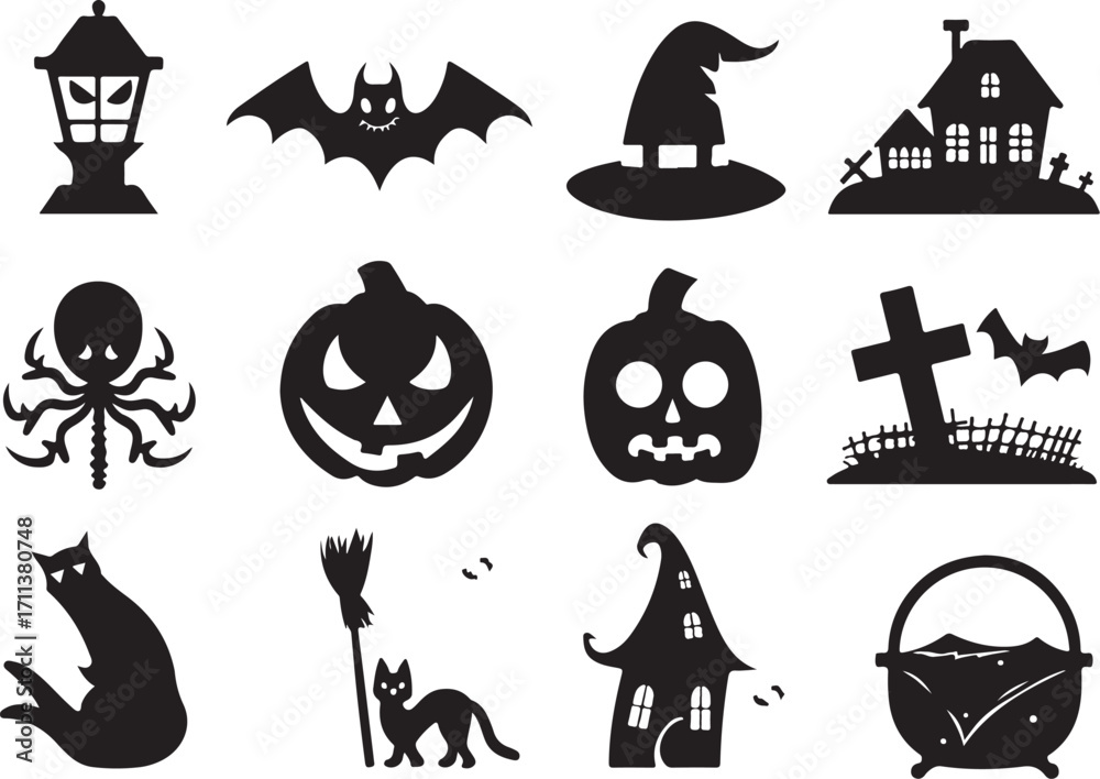 Obraz premium Spooky Halloween icons for festive holiday designs