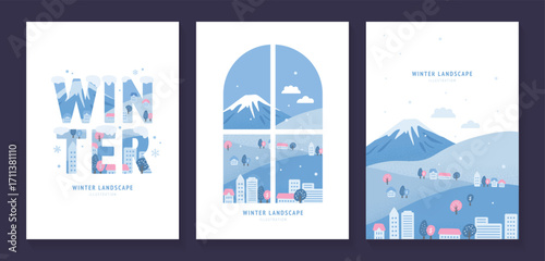 シンプルタッチの冬の朝の風景のイラスト