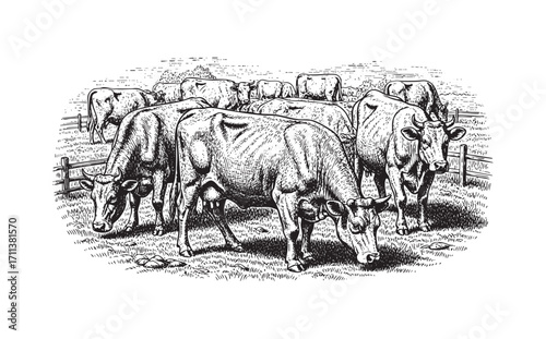 Cows grazing in a farmland