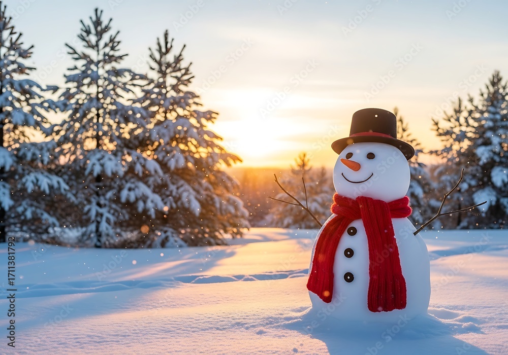 Obraz premium Snowy Winter Scene with Snowman.