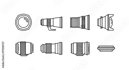 Camera Lens Icons Photography Equipment Vector Set