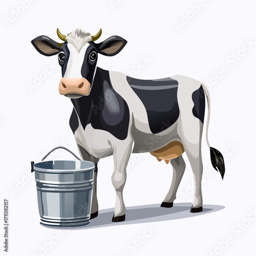 Charming dairy cow with milk bucket, perfect for farm branding
