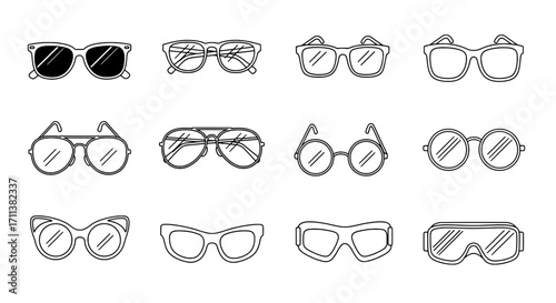 Collection of Eyeglasses and Sunglasses Line Art Designs