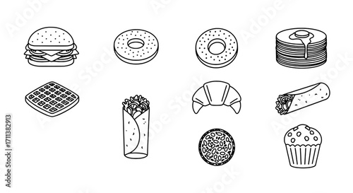 Collection of Line Art Vector Fast Food Icons