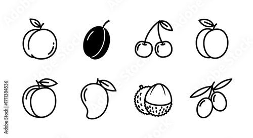 Delightful Assortment of Fruit Outline Icons for Healthy Lifestyle Designs