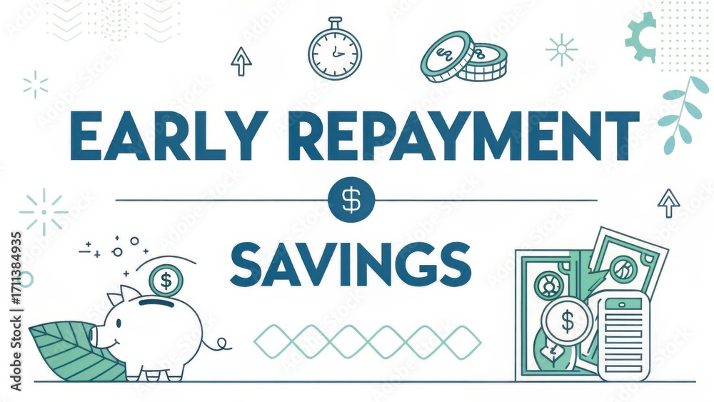 Fototapeta premium Early Repayment Savings Concept with Piggy Bank, Money, and Financial Icons for Budget Management and Financial Planning