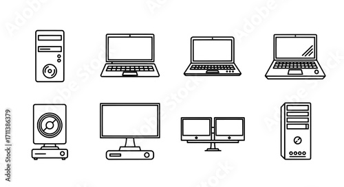 Outline Icons Collection Modern Computer Devices and Peripherals