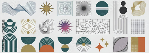 Elegant and versatile collection of abstract geometric forms, including organic shapes, stars, circles, and artistic compositions for contemporary design, perfect for modern digital and print media