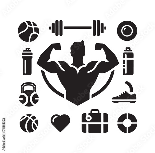 Gym logo and vector silhouette 