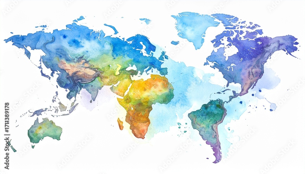 Fototapeta premium Abstract Watercolor World Map