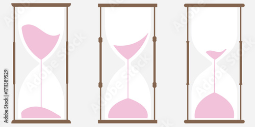 Set of hourglass icon in a flat design. Classic sand timer hourglass symbol of time passing, deadline, and patience. Elegant perfect for business, productivity, countdown, education, antique concept.