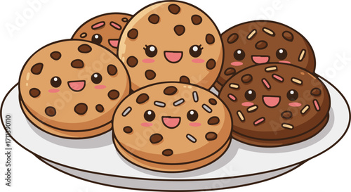 Smiling Homemade Chocolate Chip Cookies Cartoon. National Homemade Cookies Day