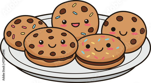 Smiling Homemade Chocolate Chip Cookies Cartoon. National Homemade Cookies Day