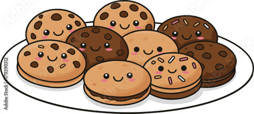 Smiling Homemade Chocolate Chip Cookies Cartoon. National Homemade Cookies Day