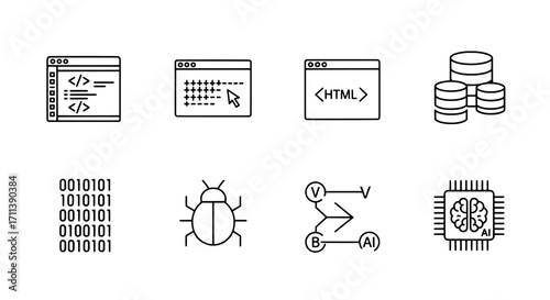 Set of Icons Representing Technology and Data Concepts