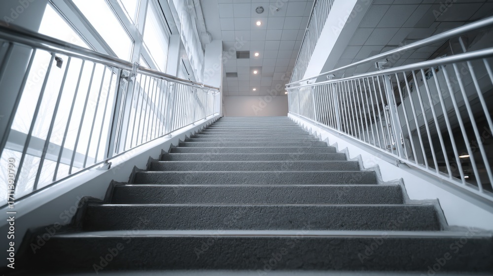 Obraz premium Ascending staircase in modern building indoor architectural photography minimalist design perspective