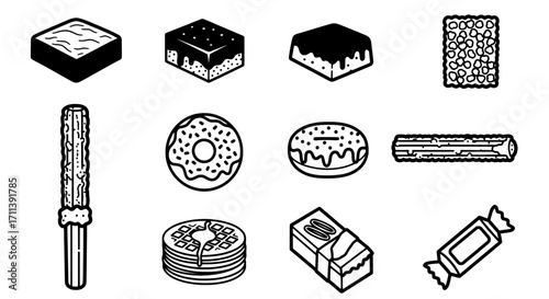 Black and White Food Collection Desserts and Sweets Illustration