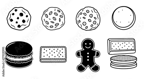 Cookie Collection Diverse Baked Goods in Monochrome