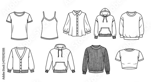 Versatile Line Art Apparel Collection A Set of Essential Everyday Garment Outlines