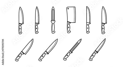 Collection of various types of kitchen knives