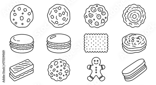 Set of various illustrated cookies and baked goods