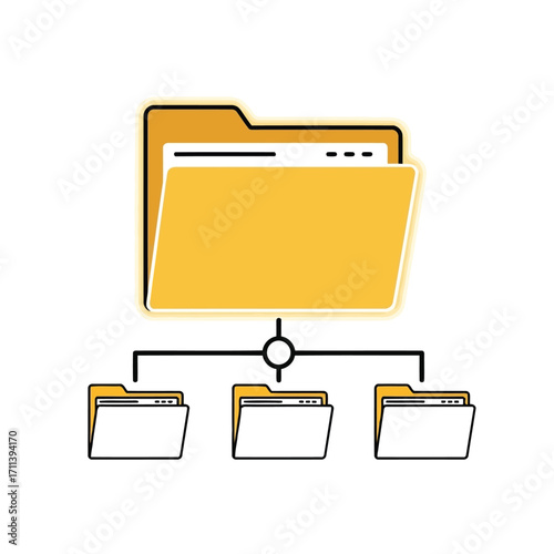 Vector illustration of folder structure and file management directory organization, data storage, and document management system